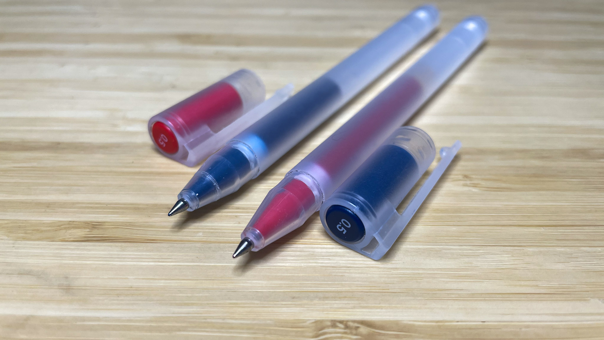 MUJI 0.5mm gel ink ballpoint in navy and red